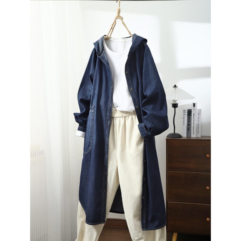 Single-Breasted Mid-Length Manches Longues Hooded Trench Manteau
