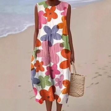 Robe de Plage Fluide d'Inspiration Rétro pour Femme