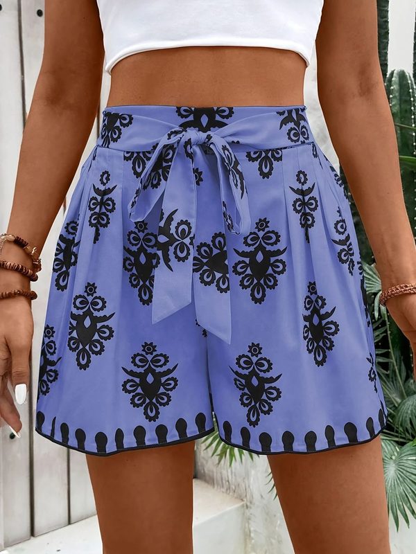 Shorts Femme Imprimés, Coupe Ajustée à Jambe Large, Style Décontracté et Polyvalent