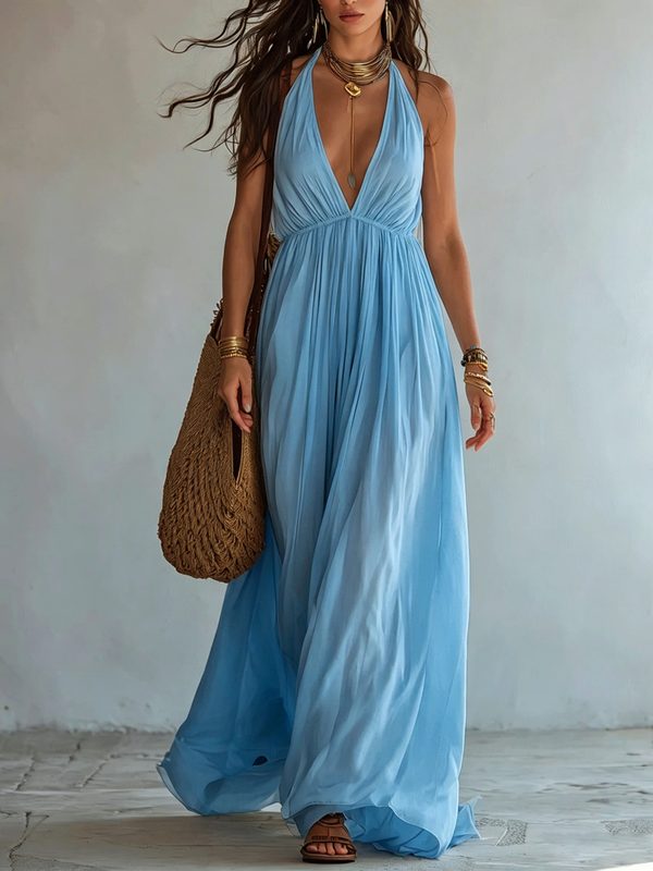 Robe Licou Dos Nu à Décolleté Plongeant en V pour Femme