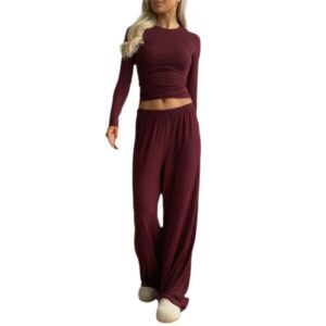 Ensemble Élégant Femme : Haut Manches Longues et Pantalon Ample Uni