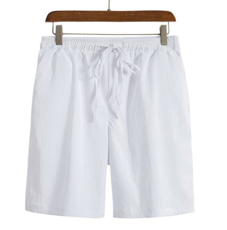 Cotton-Linen Shorts Japanese-Style Uni-Color Décontracté Drawstring Beach Pantalon