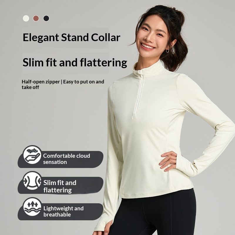 Haut de Sport Confort Effet Nuage : Demi-Zip Chic, Col Montant & Séchage Rapide