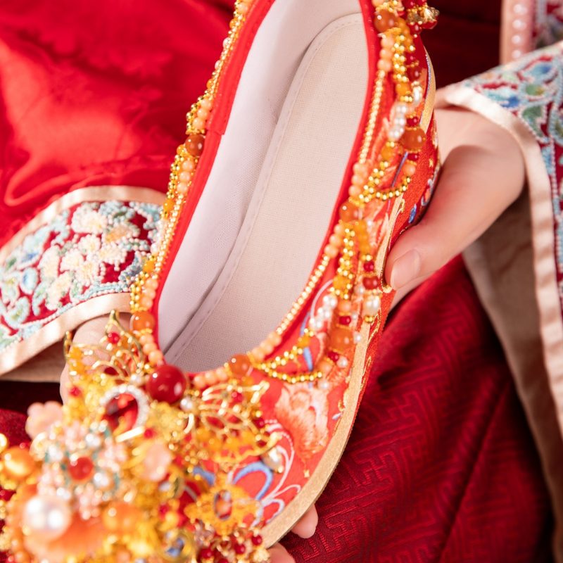 Heavyweight Chinese-Style Wedding Chaussures With Platform Heels, High Heels, Ancient Style Xiuhe Chaussures, Wedding Chaussures For Brides, Wedding Chaussures For Married Femme, Traditional Chinese Clothing For Weddings