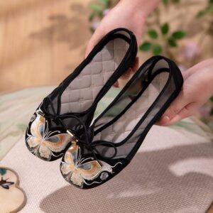 Ballerines Respirantes en Maille Broderie Papillon pour Femme - Semelle Souple Décolletée, Idéales Printemps-Été pour Hanfu & Jupes Mamian