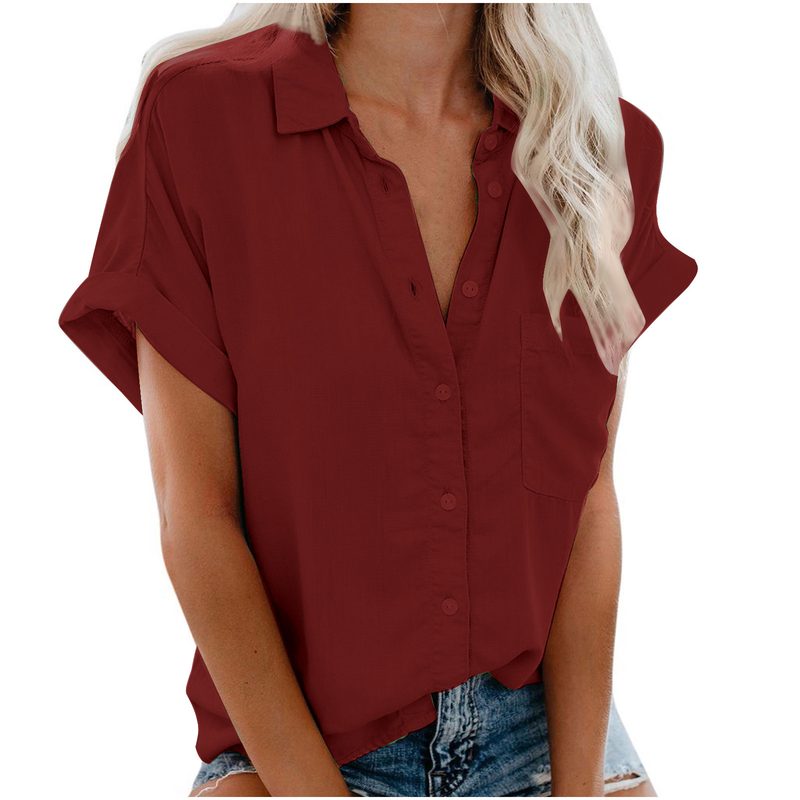 Chemise d'Été Élégante à Revers Boutonnée pour Femme