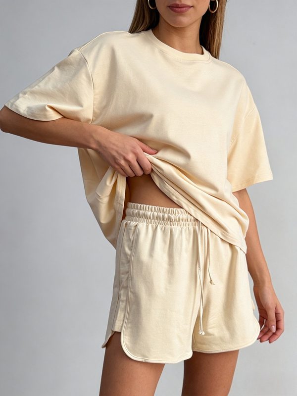 Ensemble Femme Décontracté : T-shirt Ample à Manches Courtes et Short de Sport