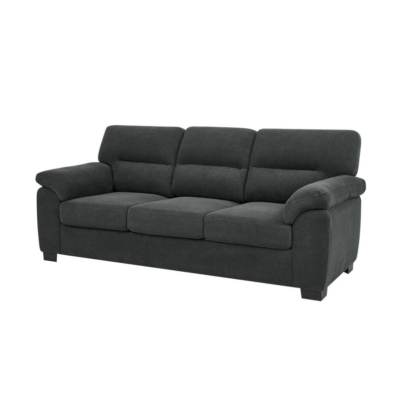 3-Seater Sofa, Dark Gray Upholstered Couch, Modern Living Room Furniture, Textured Fabric Sofa, Minimalist Settee, Confortable Armchair, Sturdy Frame Sofa