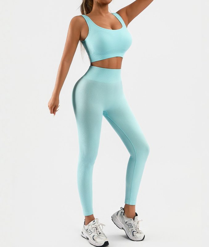 Ensemble de Sport 2 Pièces Côtelé Sans Coutures pour Femme | Débardeur & Short/Legging Taille Haute