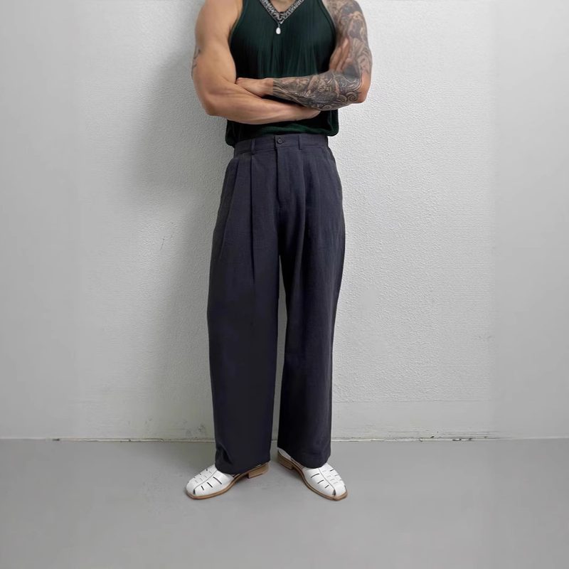 Linen Suit Pantalon With A Back Elastic And Hidden Button Closure