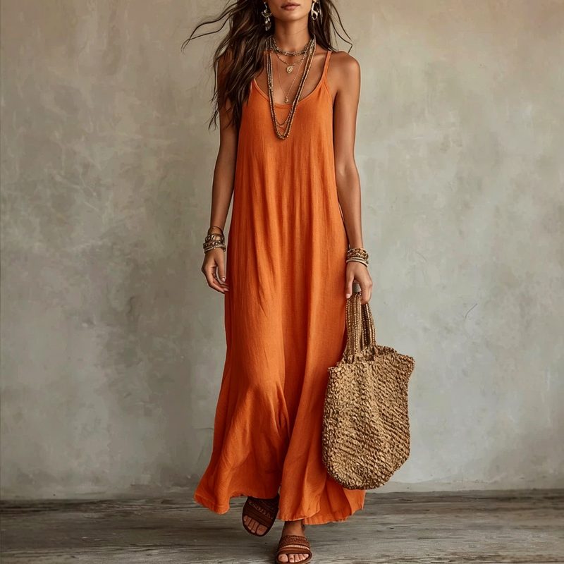 Femme Bohemian Coupe Ample Uni-Color Robe