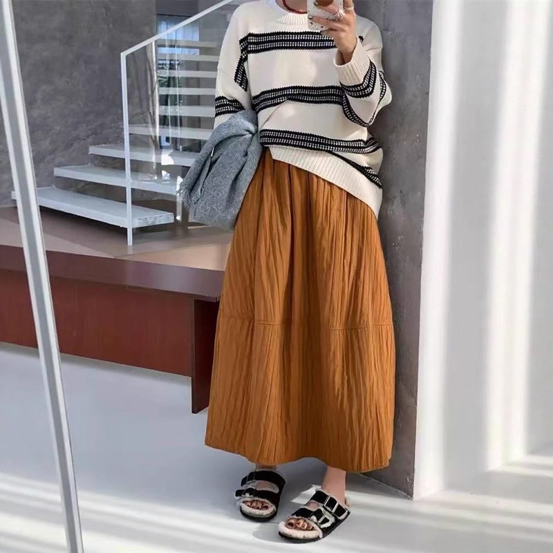 Japanese-Style Literary Rétro Midi Jupe For Spring And Autumn