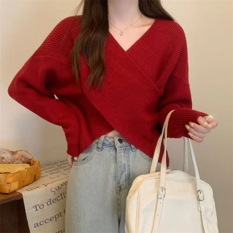 Pull en Maille Col V Uni à Épaules Dénudées pour Femme