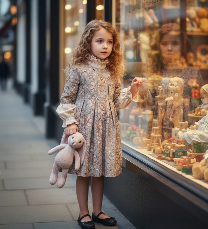 Robe Fleurie Grise Style Vintage pour Filles (3-7 Ans) - Collection Conte de Fées