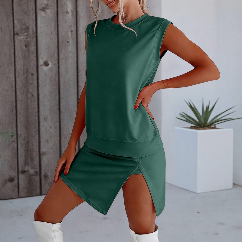 Uni-Color Manches Courtes T-Shirt And Three-Quarter-Length Shorts Two-Piece Set