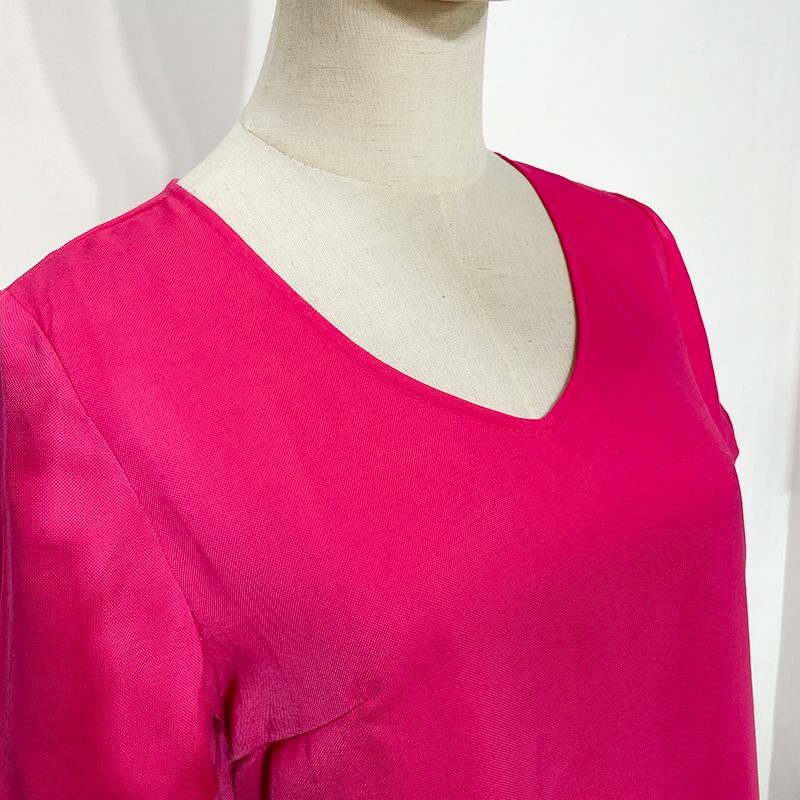Rose-Red Col V Manches Courtes Robe Ample-Fitting