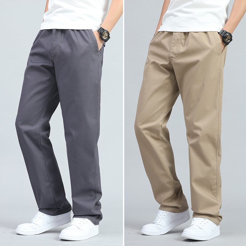 Pantalon Homme d'Été Léger en Pur Coton Décontracté, Coupe Ample Droite