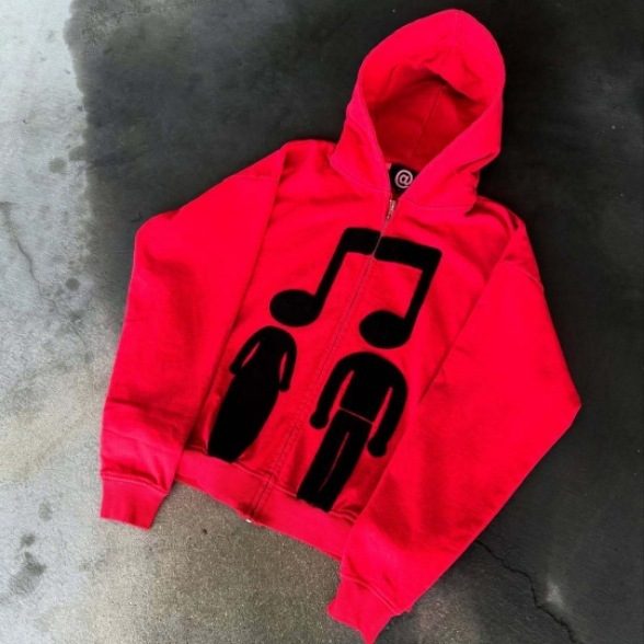 Sweatshirt à Capuche Zippé Imprimé Coupe Ample