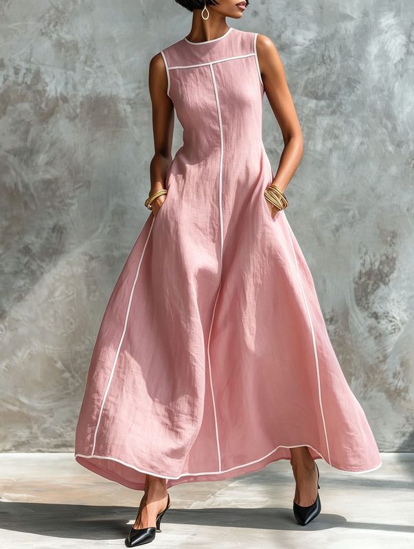 Robe Minimaliste Femme | Col Rond, Sans Manches | Tissu Mélangé
