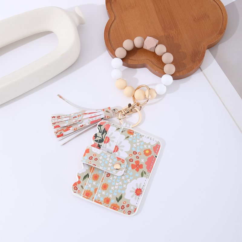Porte-clés Mini Portefeuille en Cuir Imprimé pour Femme