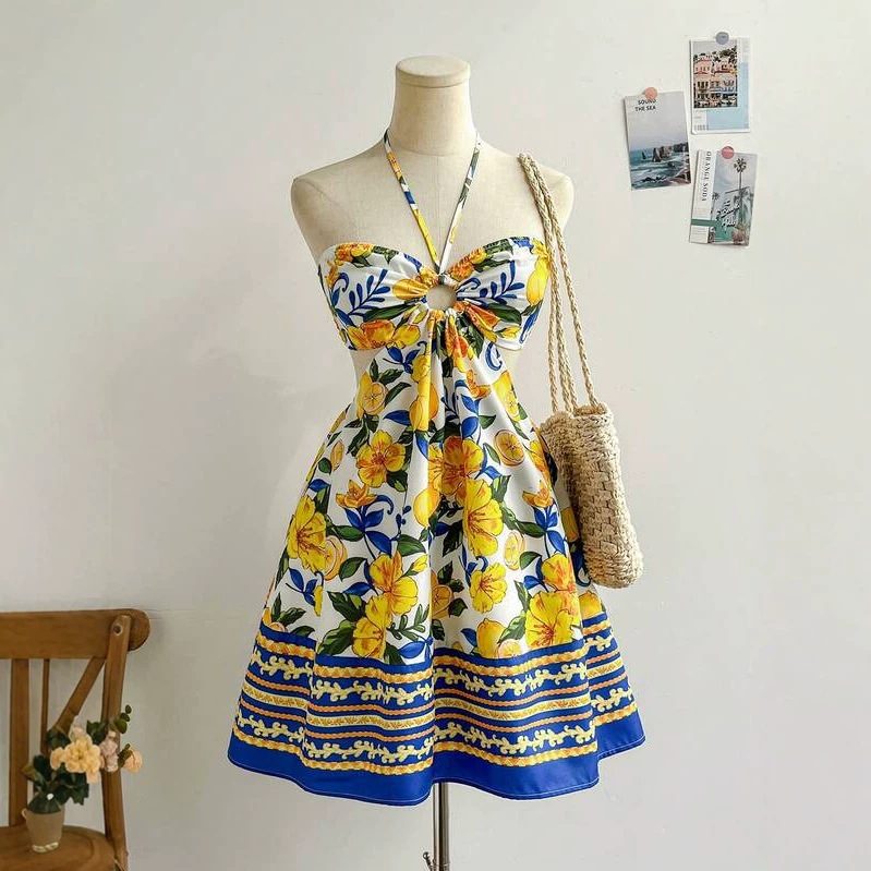 Robe Tube Bohème à Dos Nu Halter pour une Évasion Balnéaire