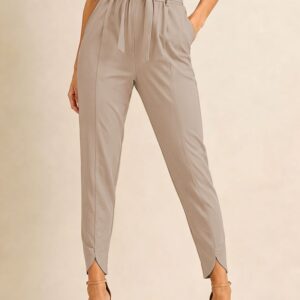 Pantalon Femme Chic et Polyvalent Taille Haute Couleur Unie