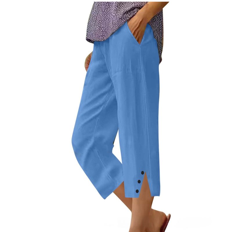 Pantalon Fluide et Décontracté Femme - Couleur Unie avec Poches