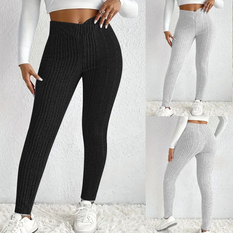 Autumn Arrival Plus-Size Décontracté Striped Ribbed Tight-Fit Trousers