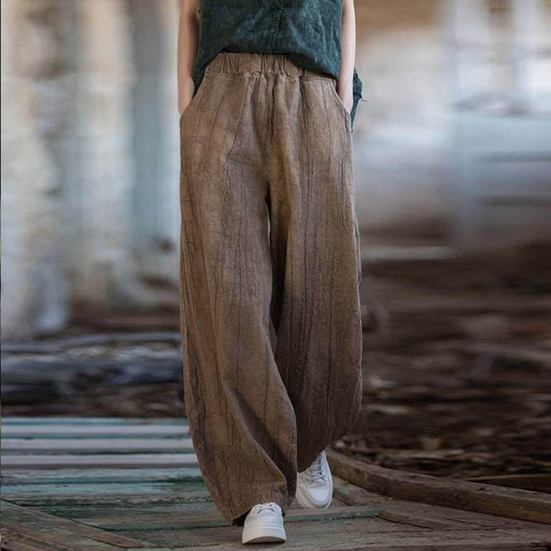 Rétro Tie-Dye Distressed Cotton-Linen Décontracté Pantalon