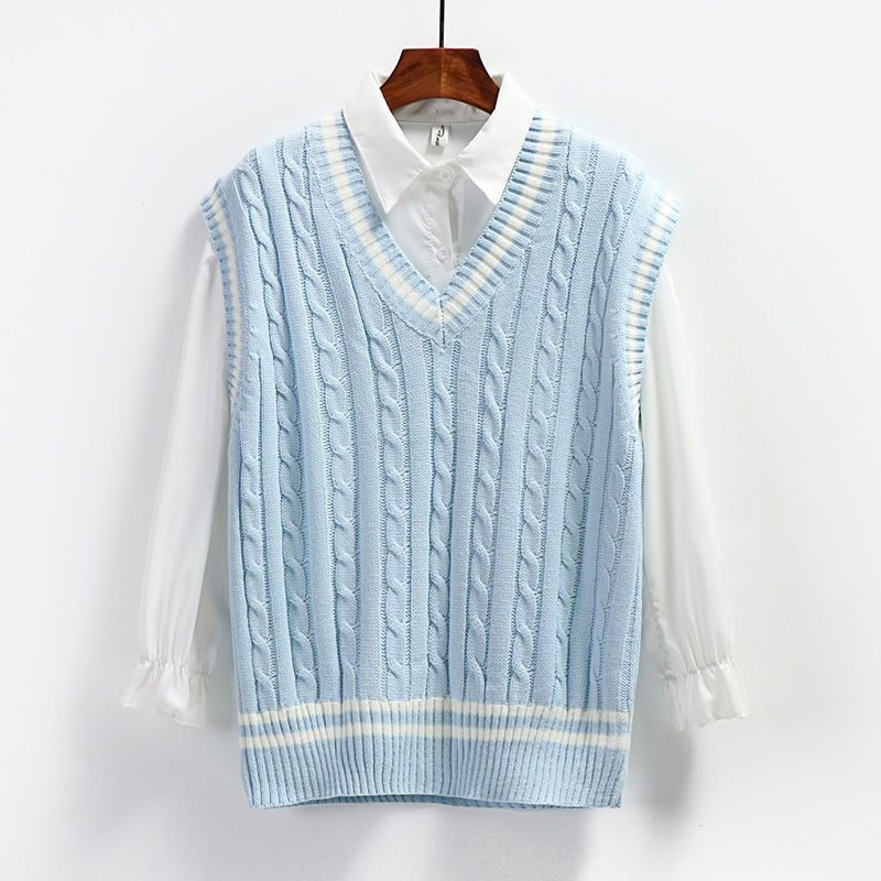 Nouveau Pull Sans Manches Tricoté Femme, Esprit Preppy