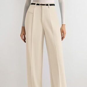 Nouveau Pantalon Fluide Uni à Taille Haute pour Femme