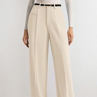 Nouveau Pantalon Fluide Uni à Taille Haute pour Femme