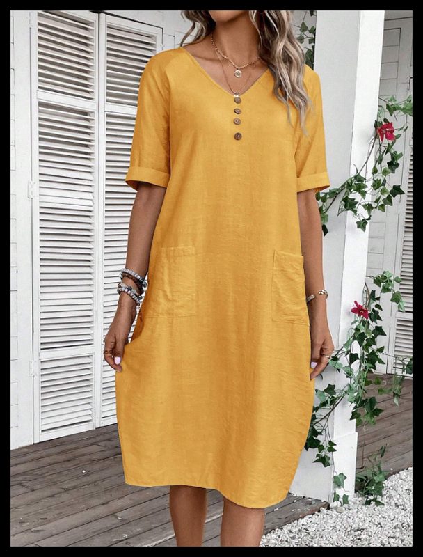 Robe d'Été de Villiégiature Fluide et Confortable à Col V