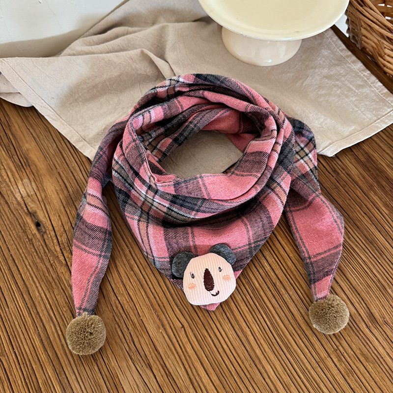 Écharpe Enfant à Carreaux Coton-Lin, Style Coréen – Polyvalente et Facile à Assortir