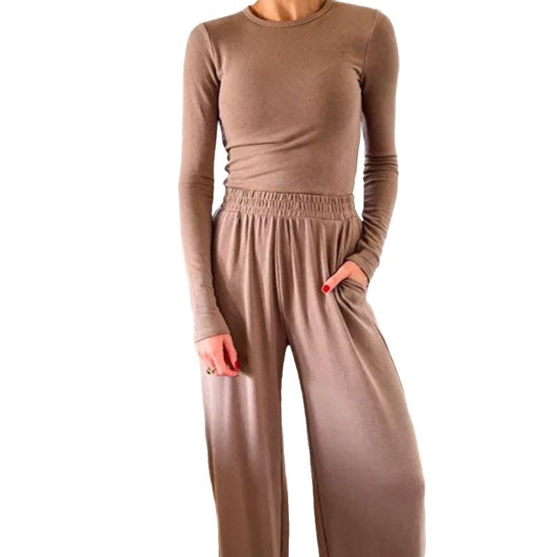 Ensemble Femme Élégant et Décontracté : Haut Manches Longues et Pantalon Large