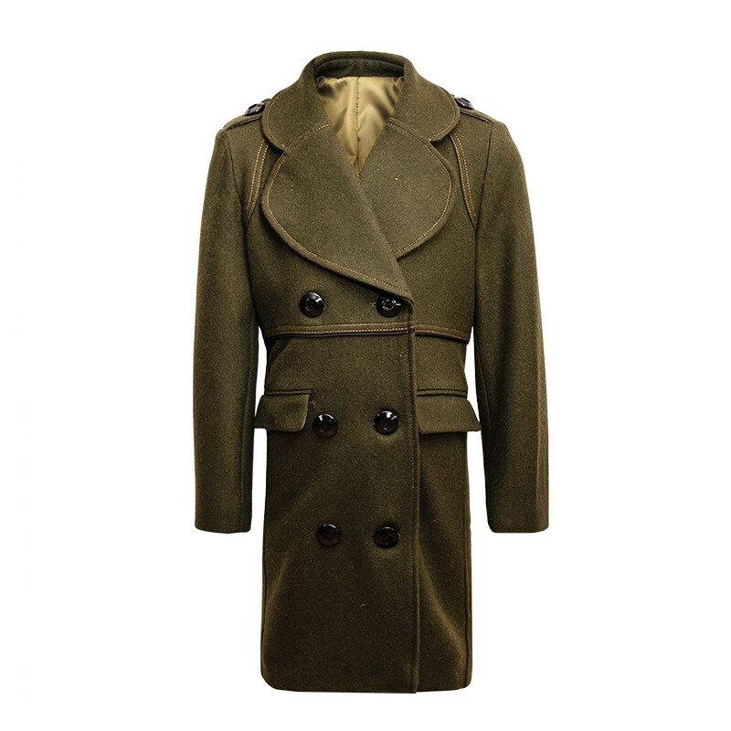 Garçon Thick Warm Military Veste Green Double Breasted Wool Manteau 3-12 Year