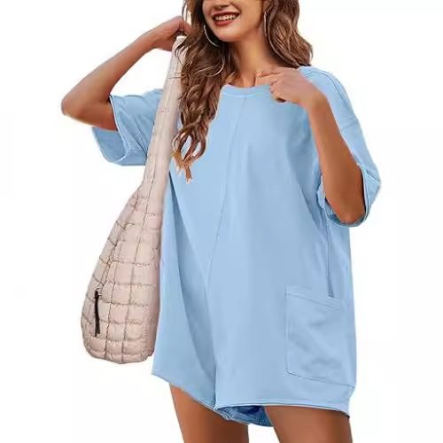 Relaxed-Fit Décontracté Manches Courtes Col V Backless Jumpsuit With Shorts