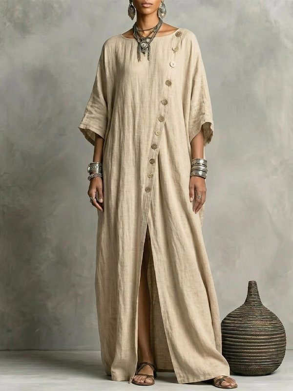 Robe longue asymétrique à col rond, esprit décontracté