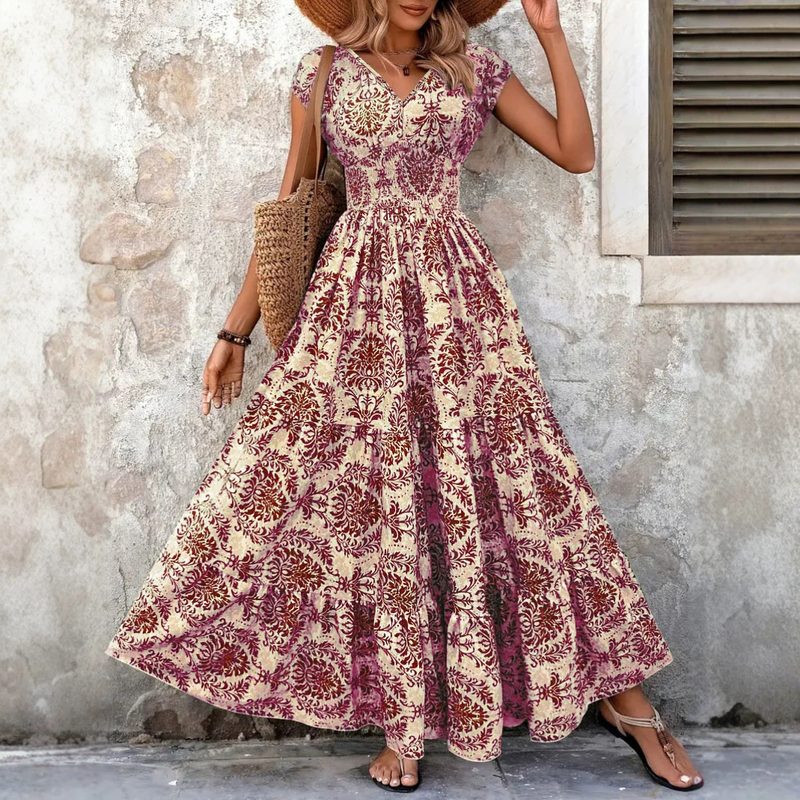 Robe Imprimée Vintage Col V : Élégance et Style Tendance