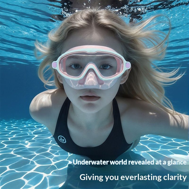 Lunettes de Natation Enfants Haute Définition, Anti-Buée et Étanche, avec Grande Monture et Pont de Nez Intégré