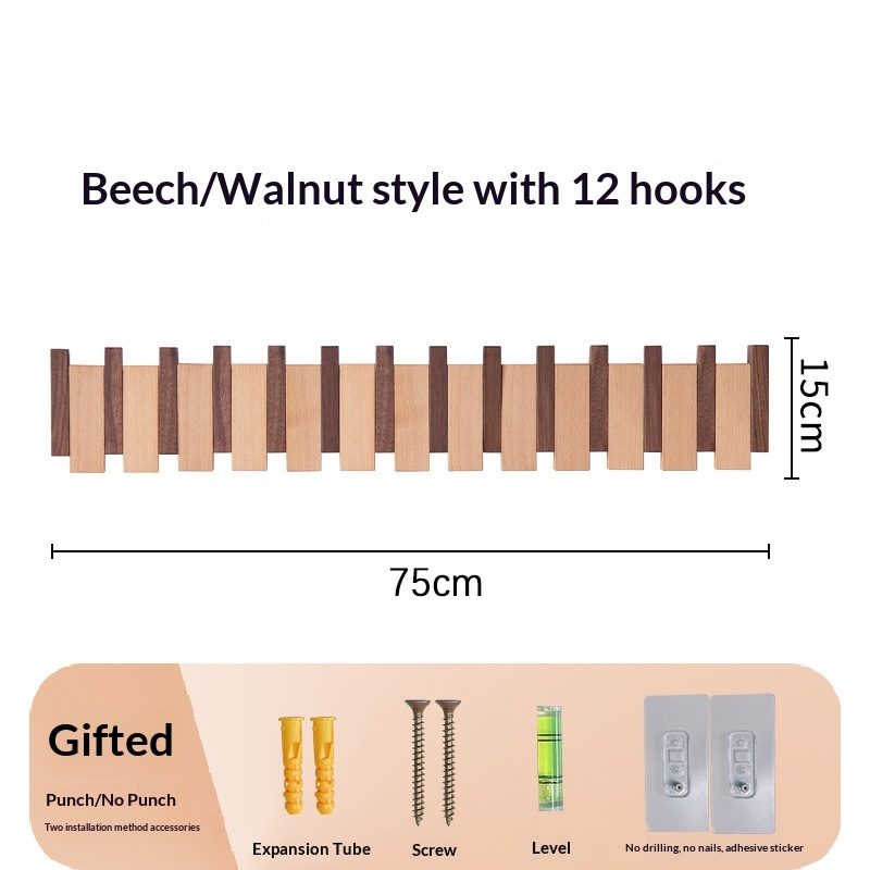 Clothes Hook Wall-Mounted Entrance Hallway Hanger Punch-Free Uni Wood Creative Keys Clothes
