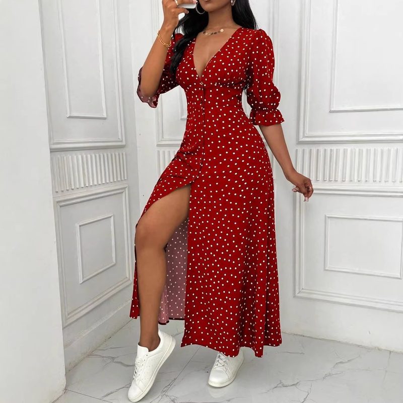 Robe Élégante à Pois pour Femme – Style Chic Décontracté
