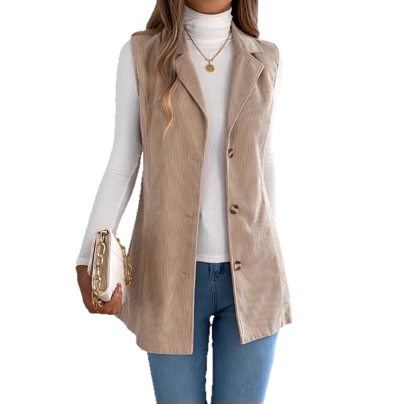 European And American Décontracté Single-Breasted Suit-Collar Corduroy Waistcoat Veste