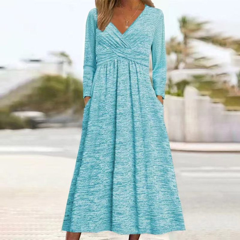 Femme Long-Sleeved Décontracté Pocket Robe