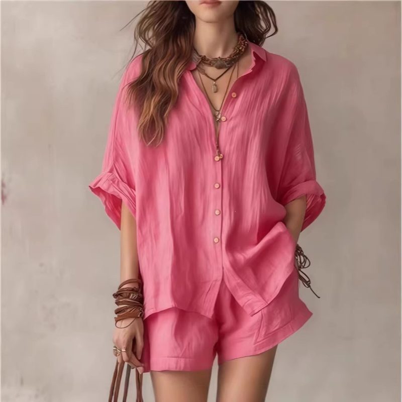 Décontracté Femme Shirt And Shorts Set