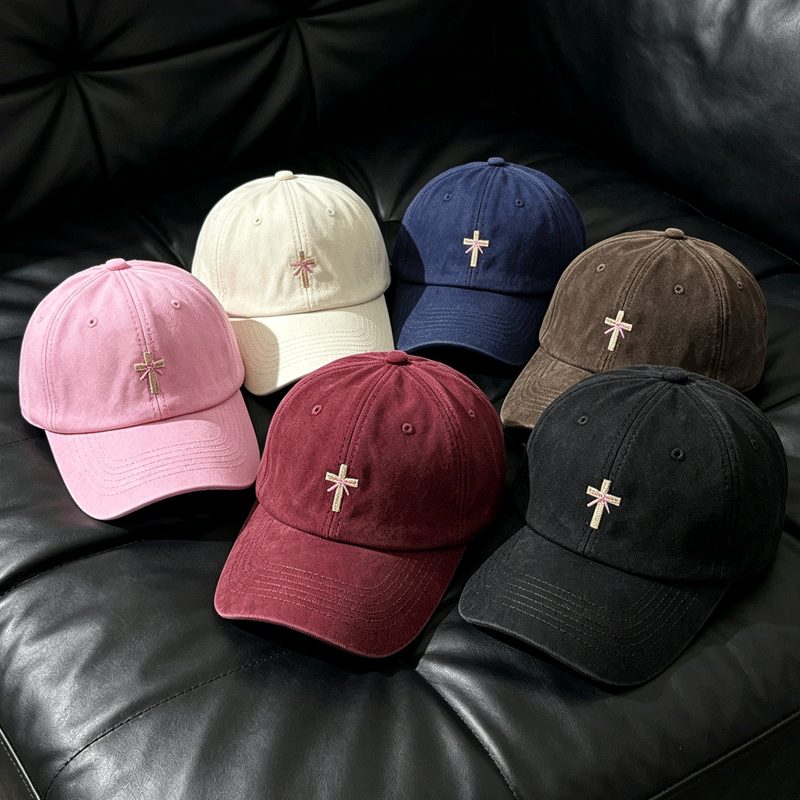 Casquette de Baseball Unisexe Vintage, Broderie Croix Chrétienne et Nœud Délicat