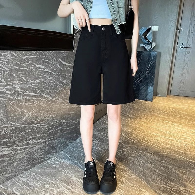 Black High-Waisted A-Line Capri Pantalon Coupe Ample And Figure-Flattering For Petite Frames