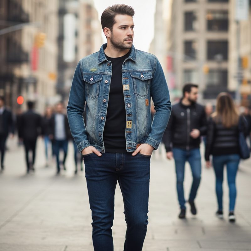 Form-Fitting Denim Veste