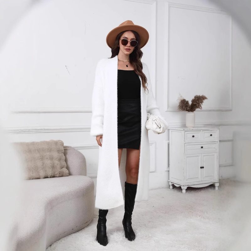 Manteau en maille mi-long ample et décontracté pour femme