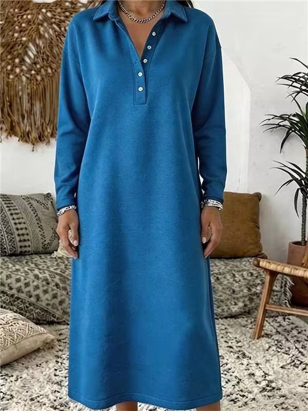 Robe-pull en Maille Élégante à Col Chemise et Manches Longues